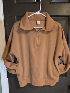 PINK Victoria’s Secret Quarter Zip Sweatshirt Brown Cozy Pullover Size, Medium